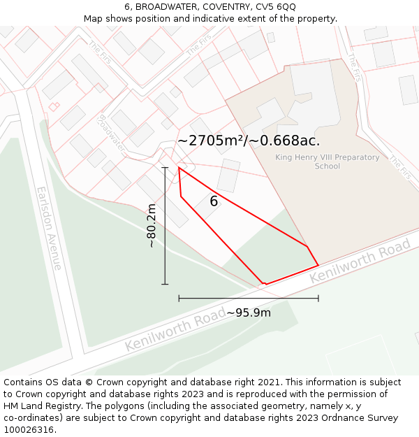 6, BROADWATER, COVENTRY, CV5 6QQ: Plot and title map