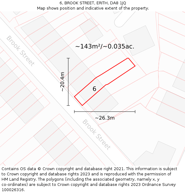 6, BROOK STREET, ERITH, DA8 1JQ: Plot and title map