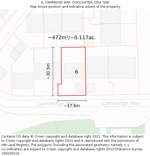 6, CAMMIDGE WAY, DONCASTER, DN4 7EW: Plot and title map