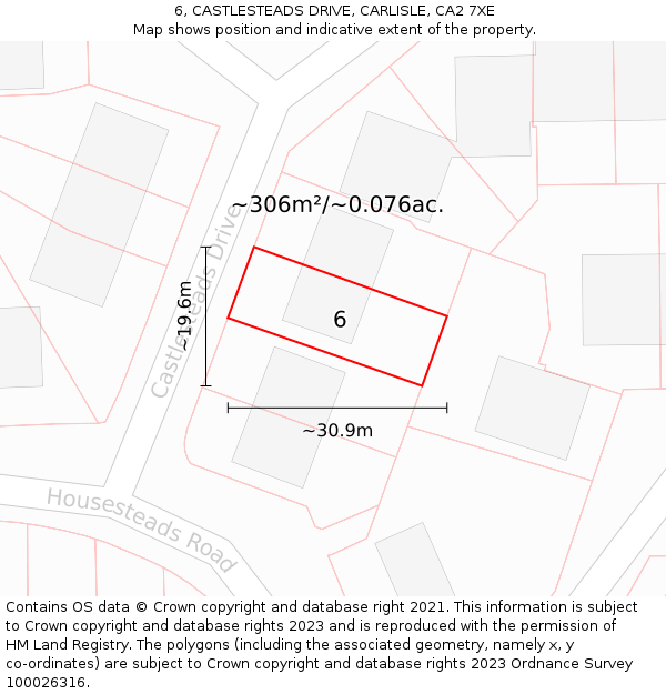6, CASTLESTEADS DRIVE, CARLISLE, CA2 7XE: Plot and title map