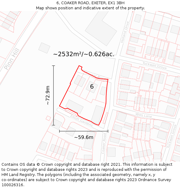 6, COAKER ROAD, EXETER, EX1 3BH: Plot and title map