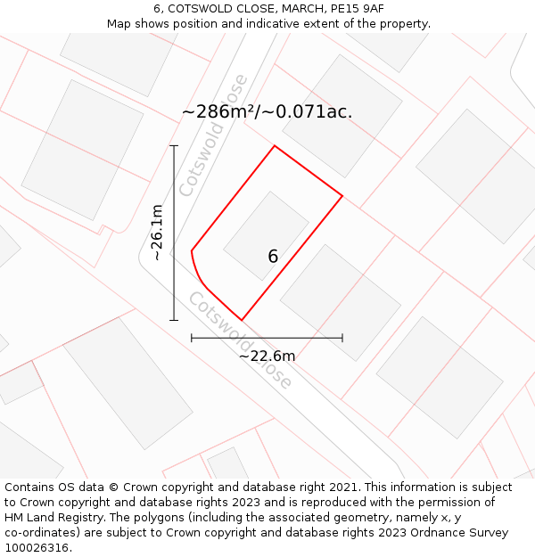 6, COTSWOLD CLOSE, MARCH, PE15 9AF: Plot and title map