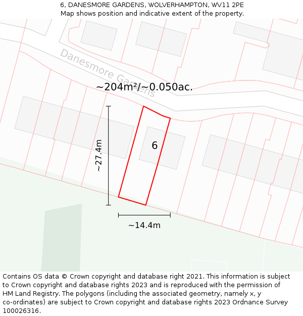 6, DANESMORE GARDENS, WOLVERHAMPTON, WV11 2PE: Plot and title map