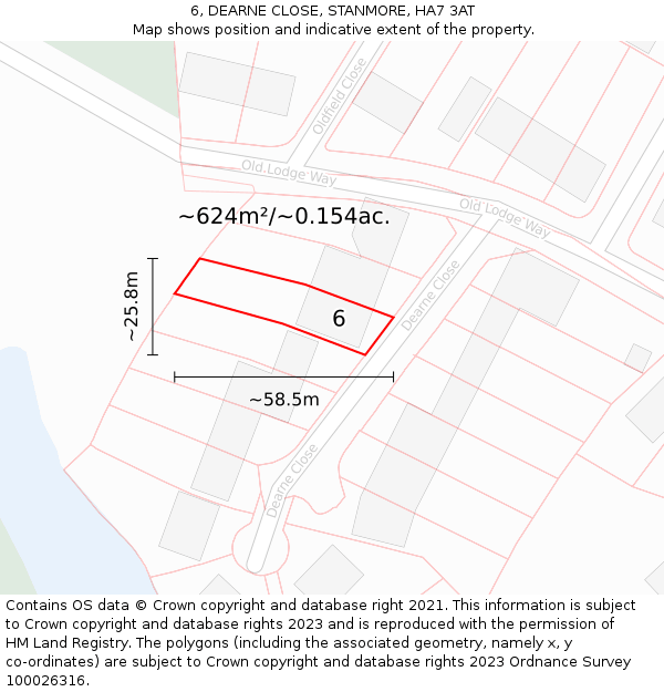 6, DEARNE CLOSE, STANMORE, HA7 3AT: Plot and title map