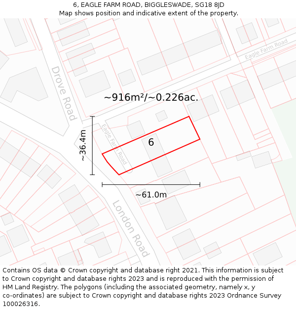 6, EAGLE FARM ROAD, BIGGLESWADE, SG18 8JD: Plot and title map