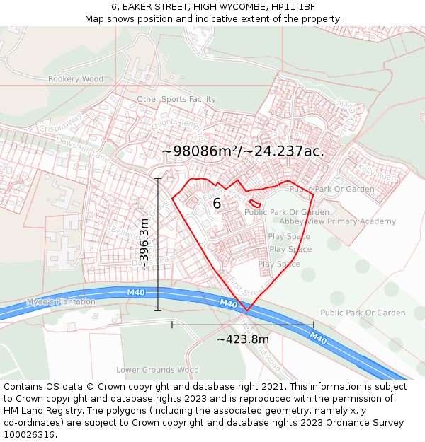6, EAKER STREET, HIGH WYCOMBE, HP11 1BF: Plot and title map