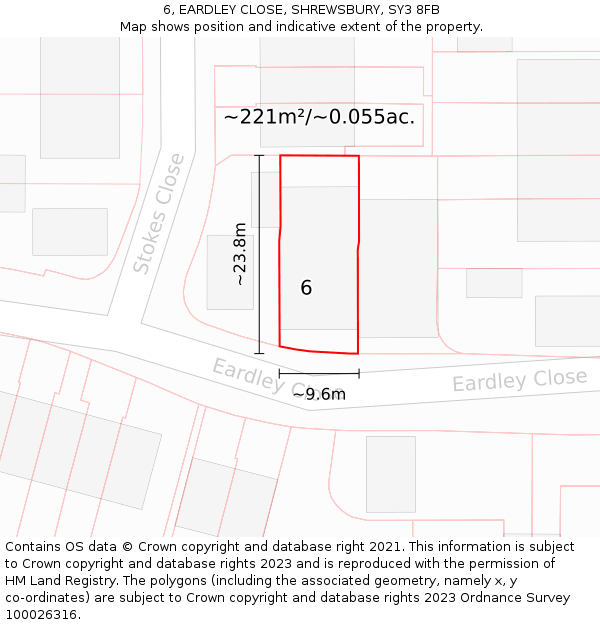 6, EARDLEY CLOSE, SHREWSBURY, SY3 8FB: Plot and title map