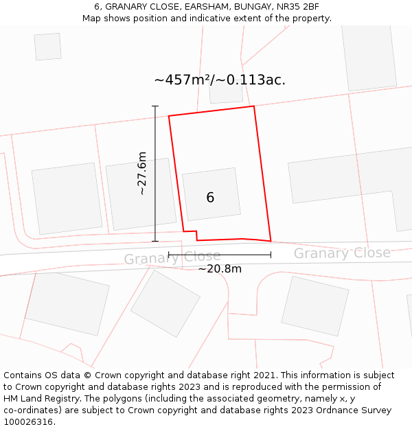 6, GRANARY CLOSE, EARSHAM, BUNGAY, NR35 2BF: Plot and title map