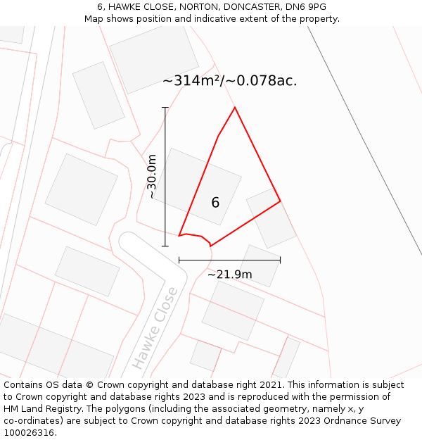 6, HAWKE CLOSE, NORTON, DONCASTER, DN6 9PG: Plot and title map
