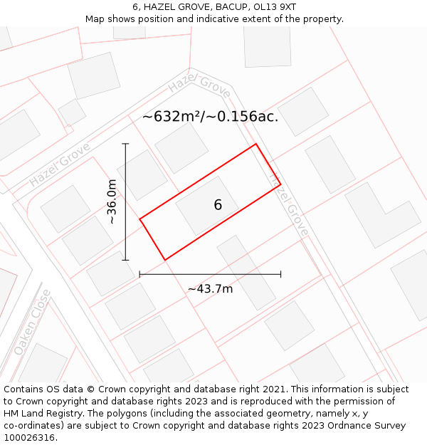 6, HAZEL GROVE, BACUP, OL13 9XT: Plot and title map