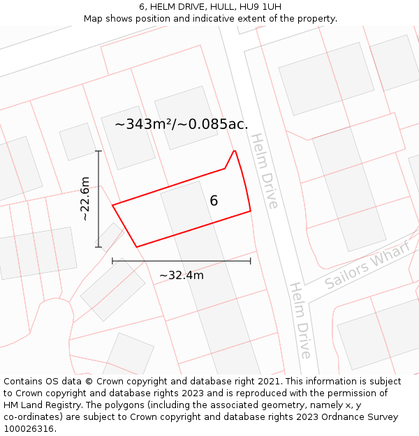 6, HELM DRIVE, HULL, HU9 1UH: Plot and title map