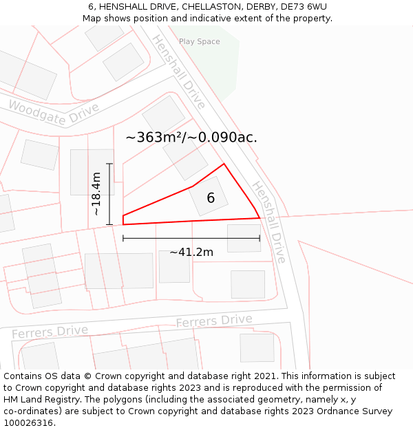 6, HENSHALL DRIVE, CHELLASTON, DERBY, DE73 6WU: Plot and title map