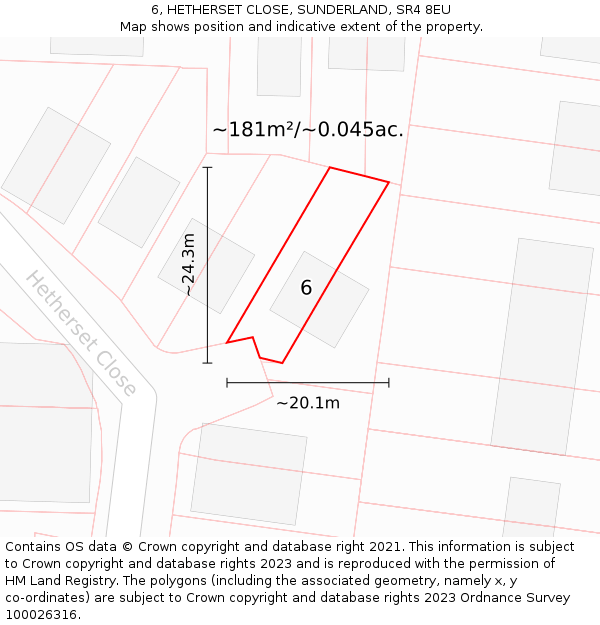 6, HETHERSET CLOSE, SUNDERLAND, SR4 8EU: Plot and title map