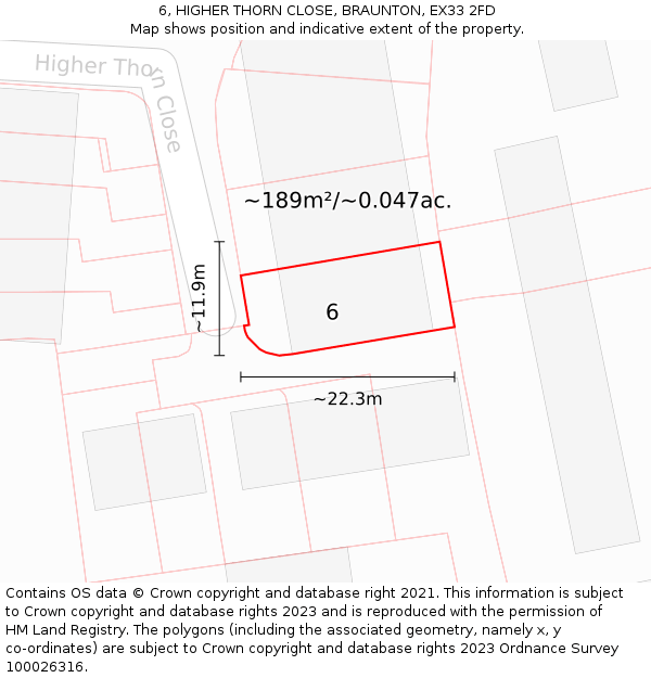 6, HIGHER THORN CLOSE, BRAUNTON, EX33 2FD: Plot and title map