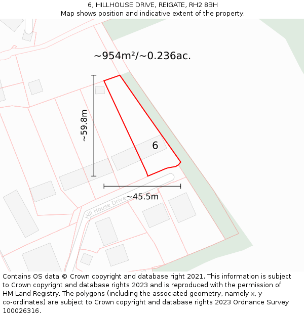 6, HILLHOUSE DRIVE, REIGATE, RH2 8BH: Plot and title map