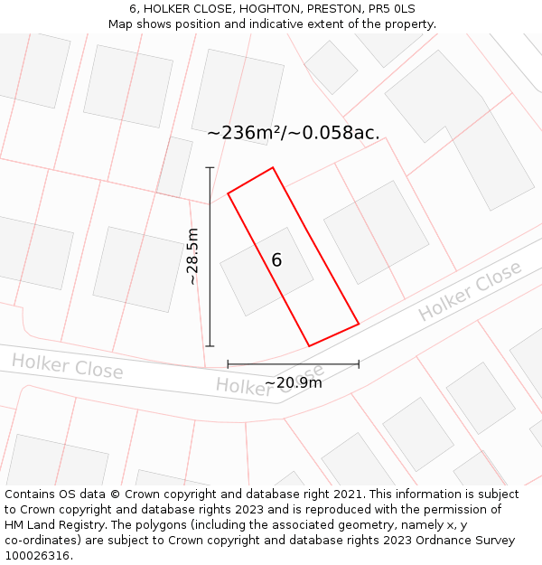 6, HOLKER CLOSE, HOGHTON, PRESTON, PR5 0LS: Plot and title map