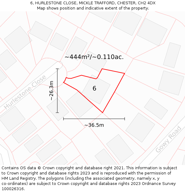 6, HURLESTONE CLOSE, MICKLE TRAFFORD, CHESTER, CH2 4DX: Plot and title map