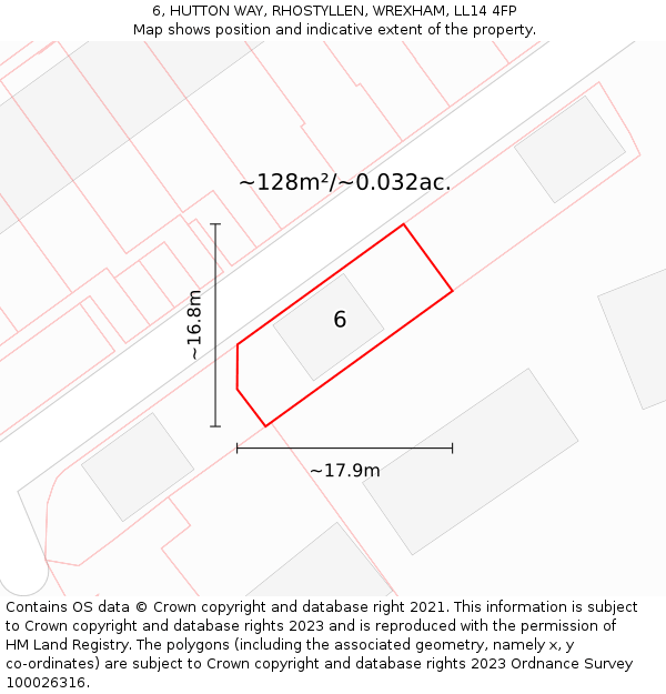 6, HUTTON WAY, RHOSTYLLEN, WREXHAM, LL14 4FP: Plot and title map