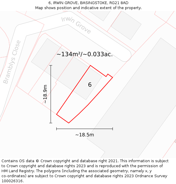 6, IRWIN GROVE, BASINGSTOKE, RG21 8AD: Plot and title map