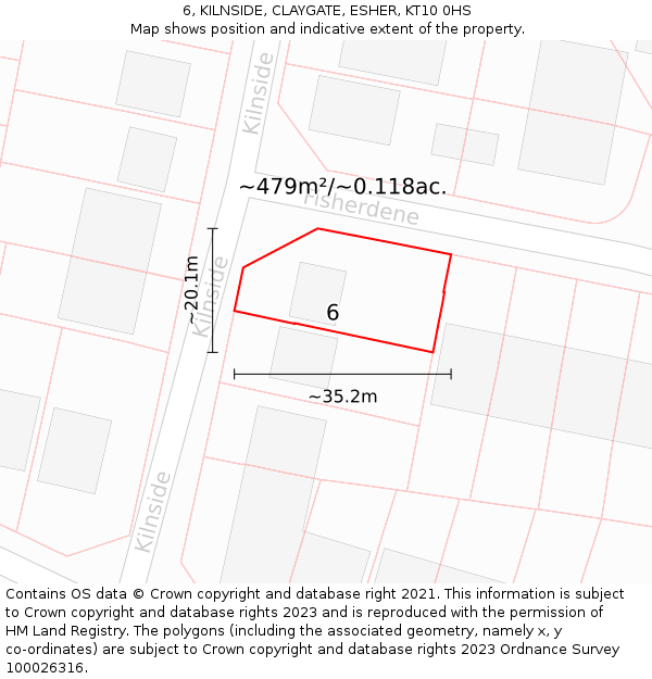 6, KILNSIDE, CLAYGATE, ESHER, KT10 0HS: Plot and title map