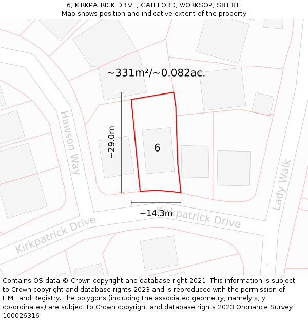 6, KIRKPATRICK DRIVE, GATEFORD, WORKSOP, S81 8TF: Plot and title map
