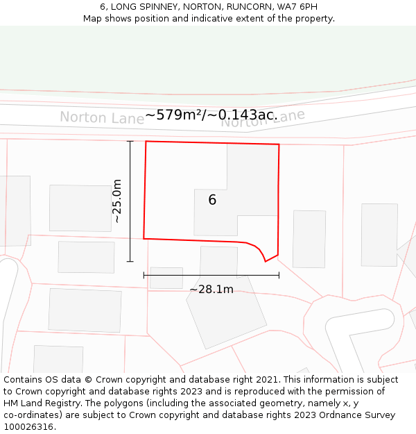 6, LONG SPINNEY, NORTON, RUNCORN, WA7 6PH: Plot and title map