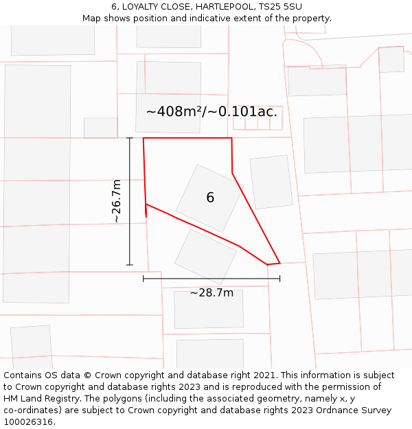 6, LOYALTY CLOSE, HARTLEPOOL, TS25 5SU: Plot and title map
