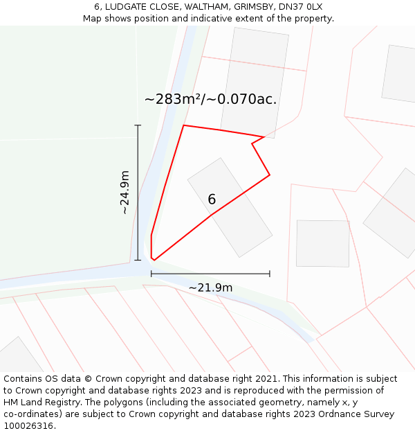 6, LUDGATE CLOSE, WALTHAM, GRIMSBY, DN37 0LX: Plot and title map