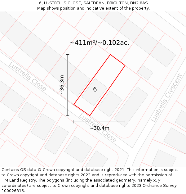 6, LUSTRELLS CLOSE, SALTDEAN, BRIGHTON, BN2 8AS: Plot and title map