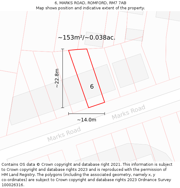 6, MARKS ROAD, ROMFORD, RM7 7AB: Plot and title map