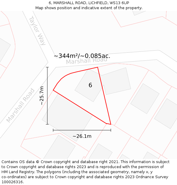 6, MARSHALL ROAD, LICHFIELD, WS13 6UP: Plot and title map