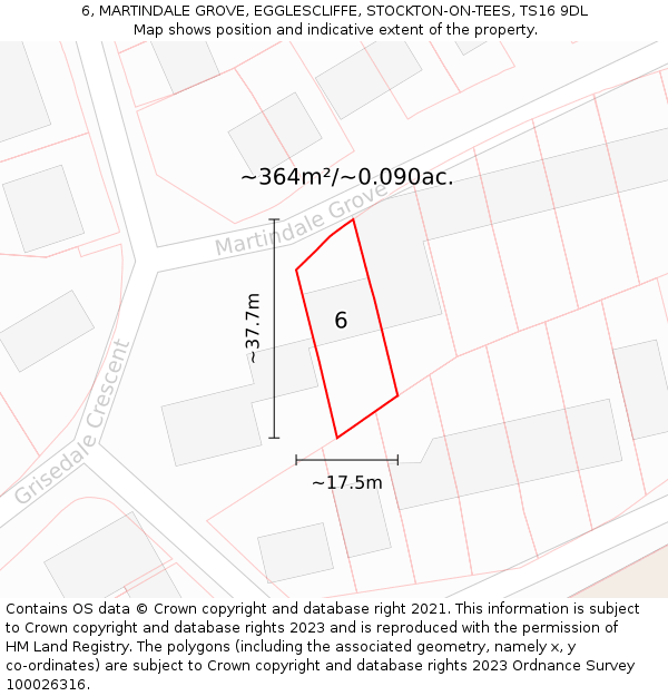 6, MARTINDALE GROVE, EGGLESCLIFFE, STOCKTON-ON-TEES, TS16 9DL: Plot and title map