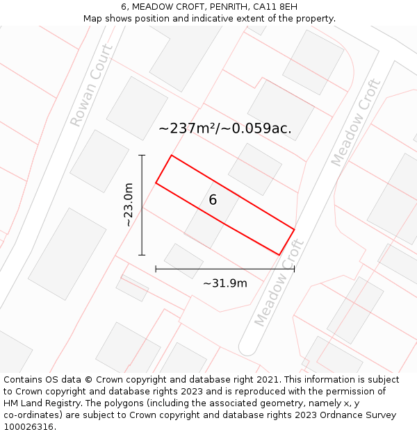 6, MEADOW CROFT, PENRITH, CA11 8EH: Plot and title map