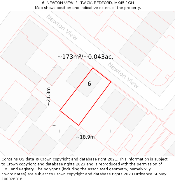 6, NEWTON VIEW, FLITWICK, BEDFORD, MK45 1GH: Plot and title map