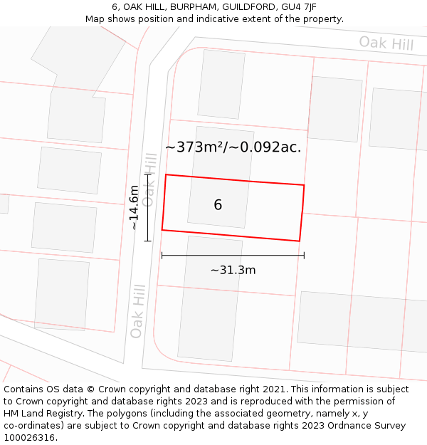 6, OAK HILL, BURPHAM, GUILDFORD, GU4 7JF: Plot and title map