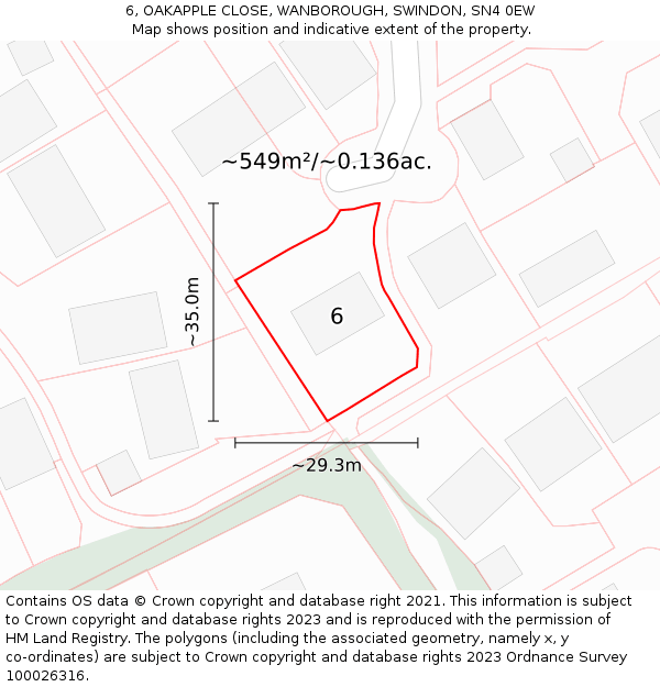 6, OAKAPPLE CLOSE, WANBOROUGH, SWINDON, SN4 0EW: Plot and title map