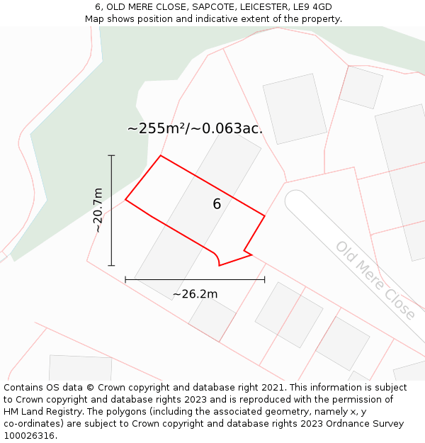 6, OLD MERE CLOSE, SAPCOTE, LEICESTER, LE9 4GD: Plot and title map