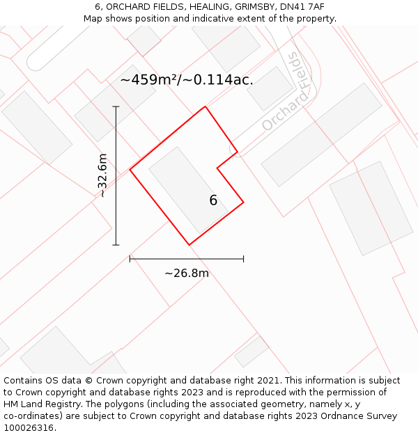 6, ORCHARD FIELDS, HEALING, GRIMSBY, DN41 7AF: Plot and title map