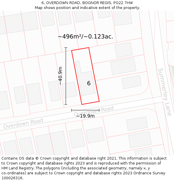 6, OVERDOWN ROAD, BOGNOR REGIS, PO22 7HW: Plot and title map