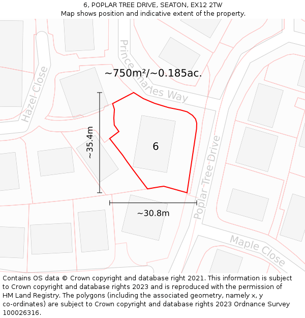 6, POPLAR TREE DRIVE, SEATON, EX12 2TW: Plot and title map