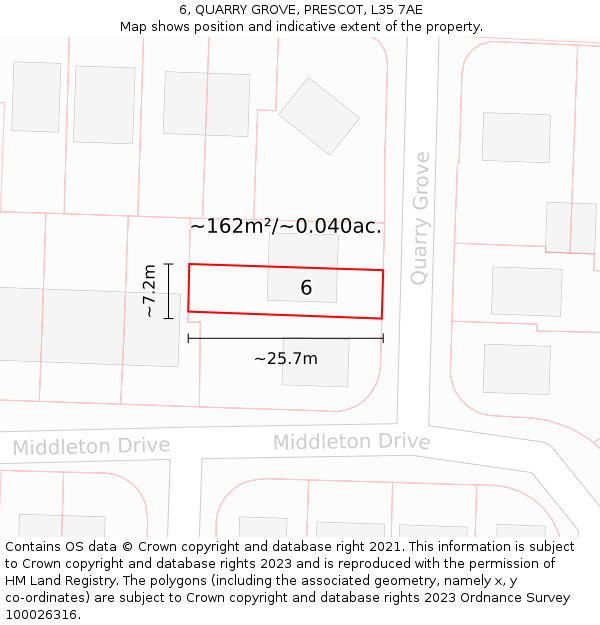 6, QUARRY GROVE, PRESCOT, L35 7AE: Plot and title map