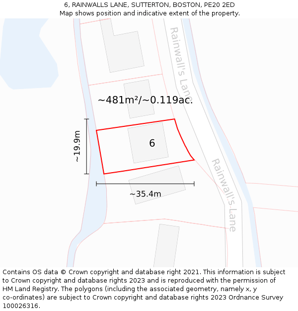 6, RAINWALLS LANE, SUTTERTON, BOSTON, PE20 2ED: Plot and title map