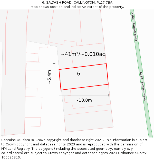6, SALTASH ROAD, CALLINGTON, PL17 7BA: Plot and title map