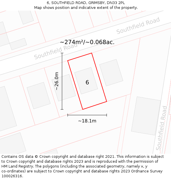 6, SOUTHFIELD ROAD, GRIMSBY, DN33 2PL: Plot and title map