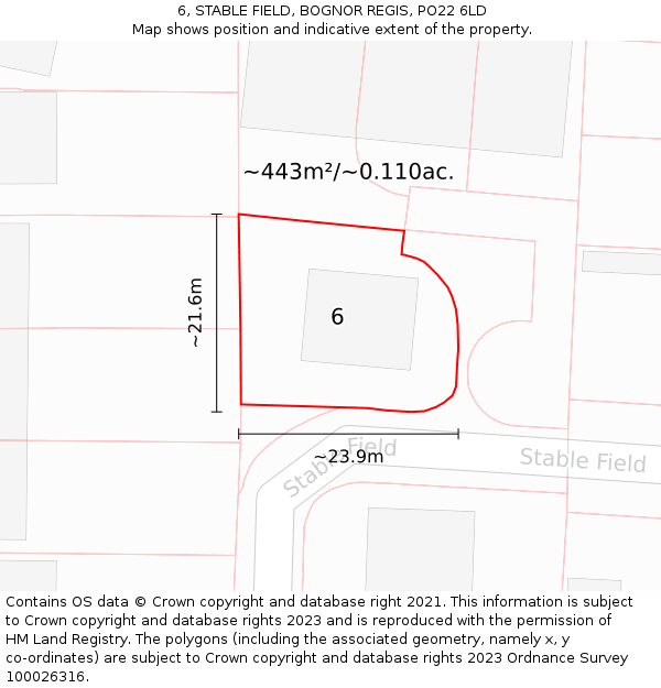 6, STABLE FIELD, BOGNOR REGIS, PO22 6LD: Plot and title map