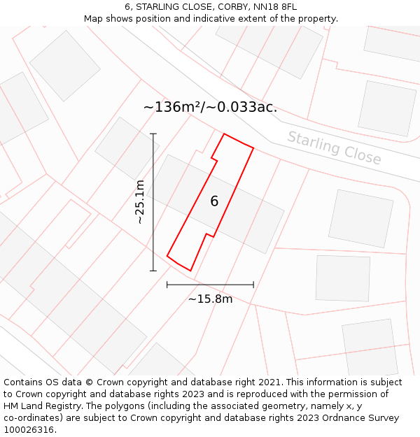 6, STARLING CLOSE, CORBY, NN18 8FL: Plot and title map