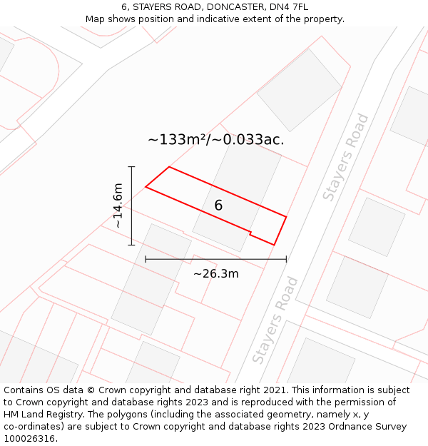 6, STAYERS ROAD, DONCASTER, DN4 7FL: Plot and title map