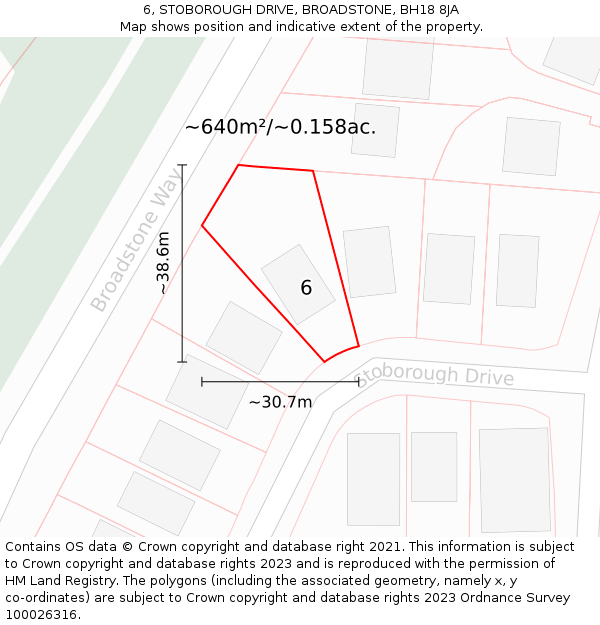 6, STOBOROUGH DRIVE, BROADSTONE, BH18 8JA: Plot and title map