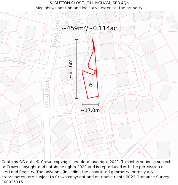 6, SUTTON CLOSE, GILLINGHAM, SP8 4QN: Plot and title map