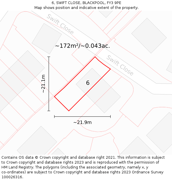 6, SWIFT CLOSE, BLACKPOOL, FY3 9PE: Plot and title map